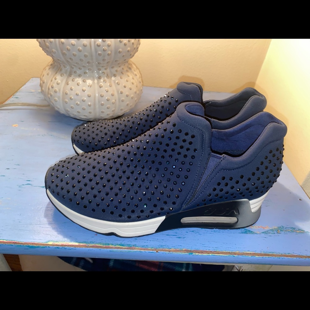 ASH Slip On Navy Neoprene Sneakers w Crystals